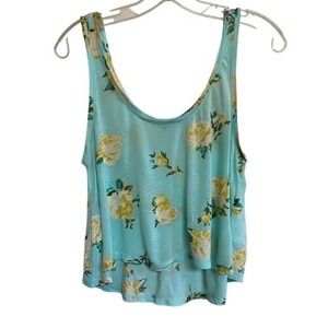 Artizia Talula Pale Turquoise Yellow Rose Print Soft Tank Top - M EUC
